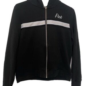 Victoria's Secret Love Pink Black zip-up hoodie with yellow and white stripes M
